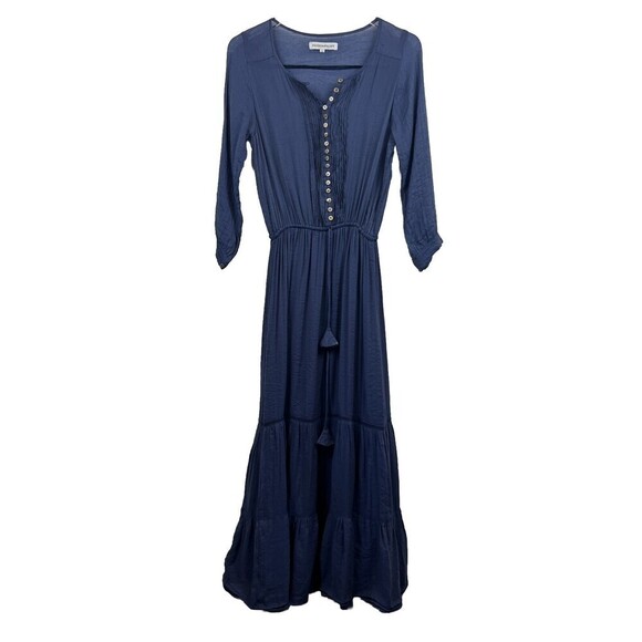 Dresses & Skirts - Paddo to Palmy Dress 2 Womens Blue Button Front 3/4 Sleeves Pockets Tie Midi